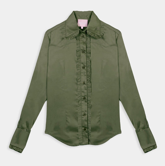 Olive Green Frill Signature Shirt