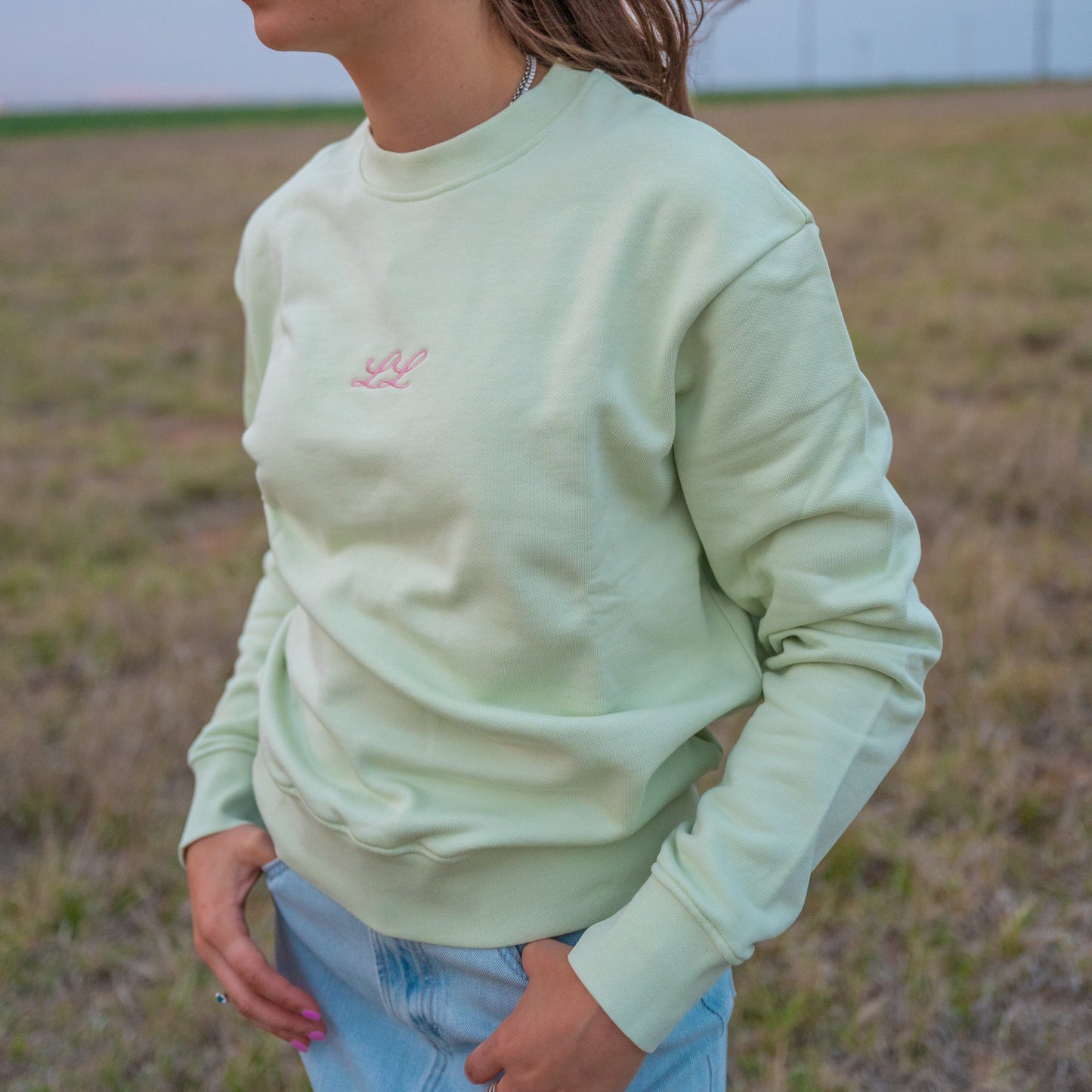 LL: Green Crewneck With Pink LL